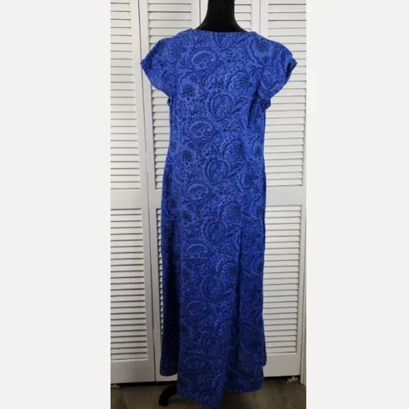 J.Jill Maxi Dress Small Blue Short Sleeve 100% Linen NWT Pockets $129 Retail - Picture 4 of 7